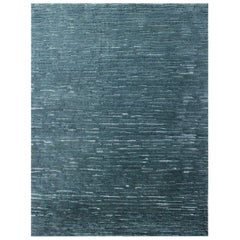 India Space Small Rug Circa 1990 - Wool Blue Ivory Design - 90605
