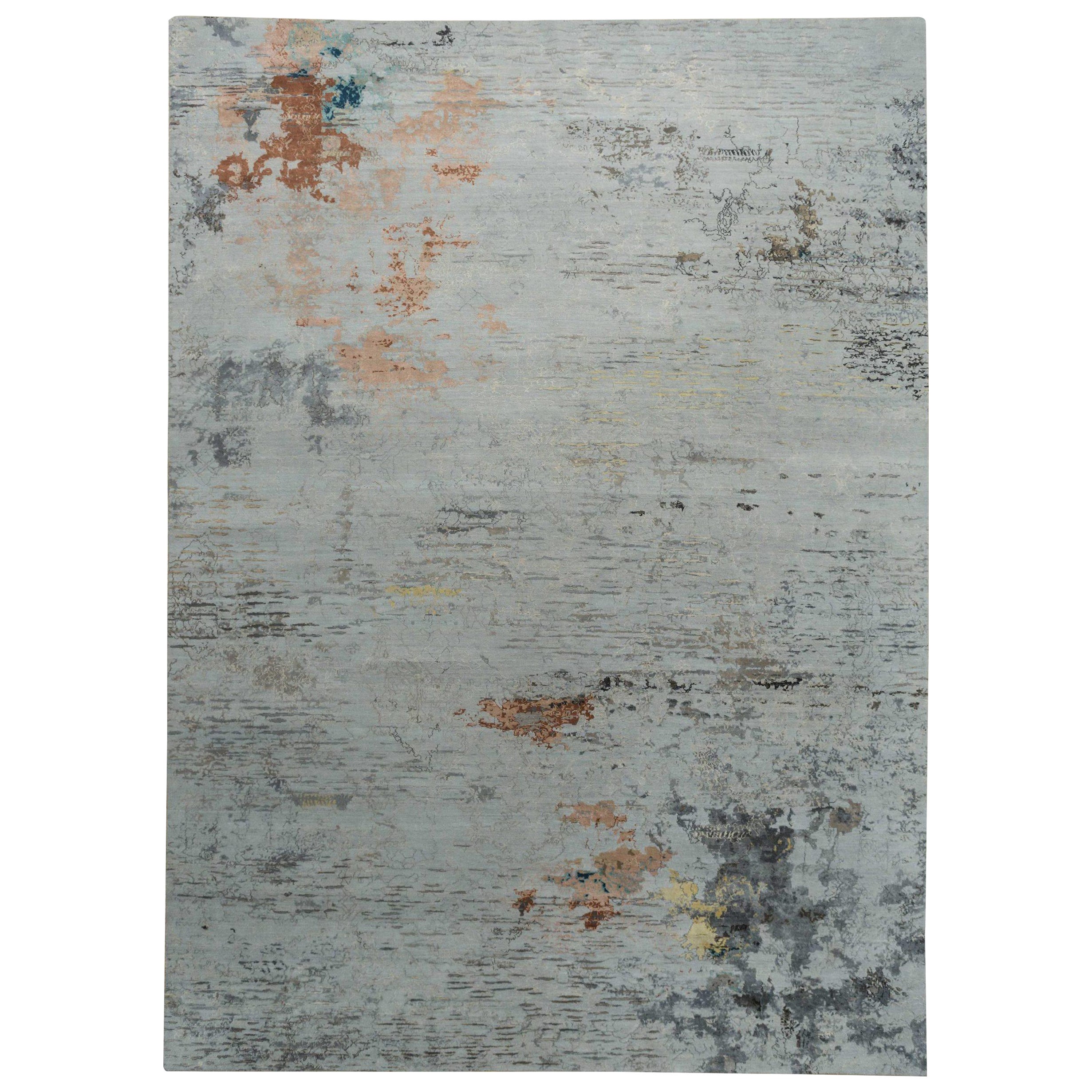 India Area Rugs Circa 1990 - Wool Gray Ivory Pink Design - 90613