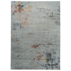 India Area Rugs Circa 1990 - Wool Gray Ivory Pink Design - 90613