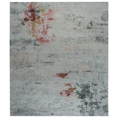 Tapis India Over Size Circa 1990 - Laine Gris Ivoire Rose Rouge Design - 90617