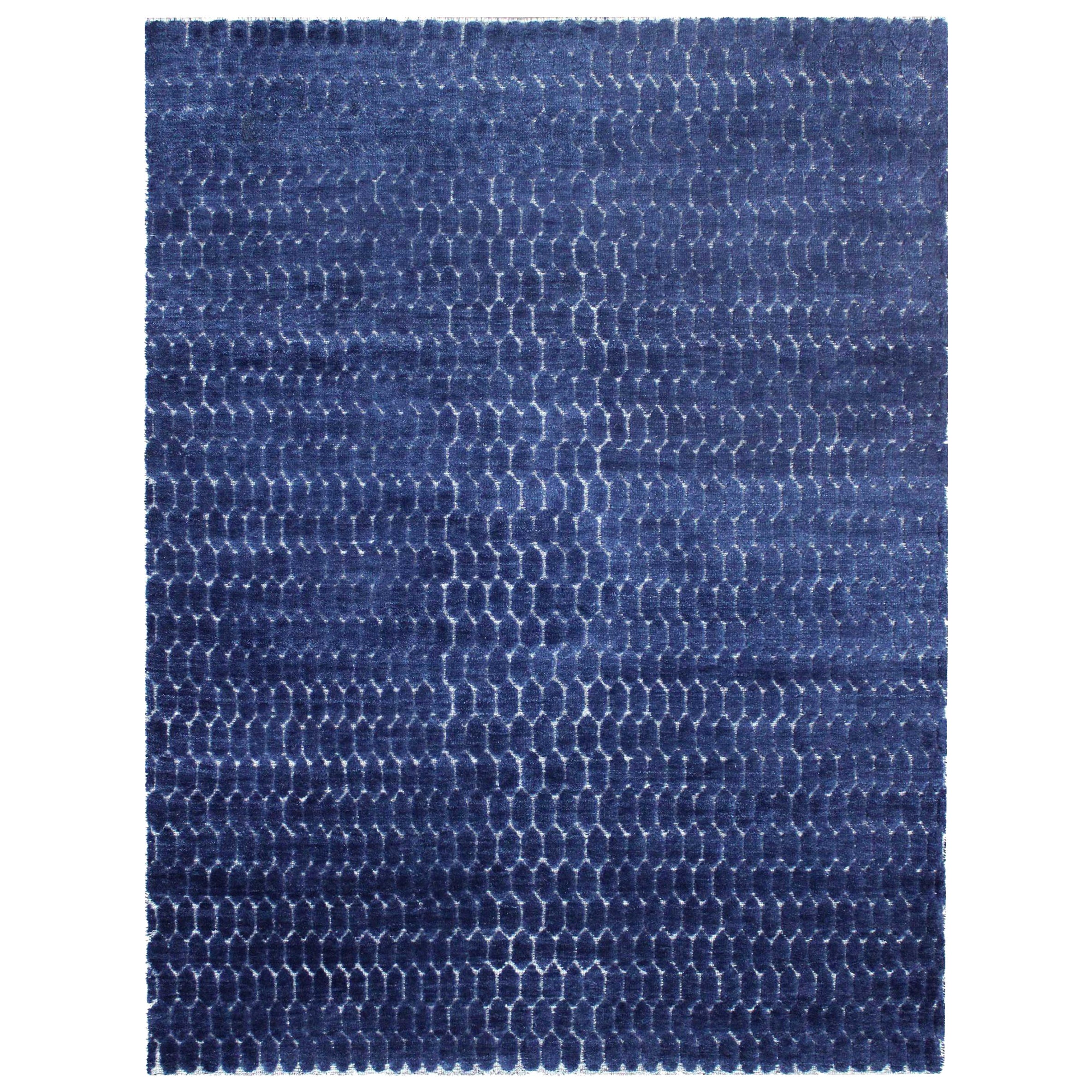 India Prussian Small Rug Circa 1990 - Wool Blue Ivory Design - 90603 For Sale