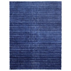 India Prussian Small Rug Circa 1990 - Wool Blue Ivory Design - 90603