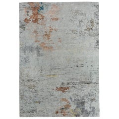 Kleiner indischer Teppich Circa 1990 - Wolle Grau Elfenbein Rosa Design - 90618