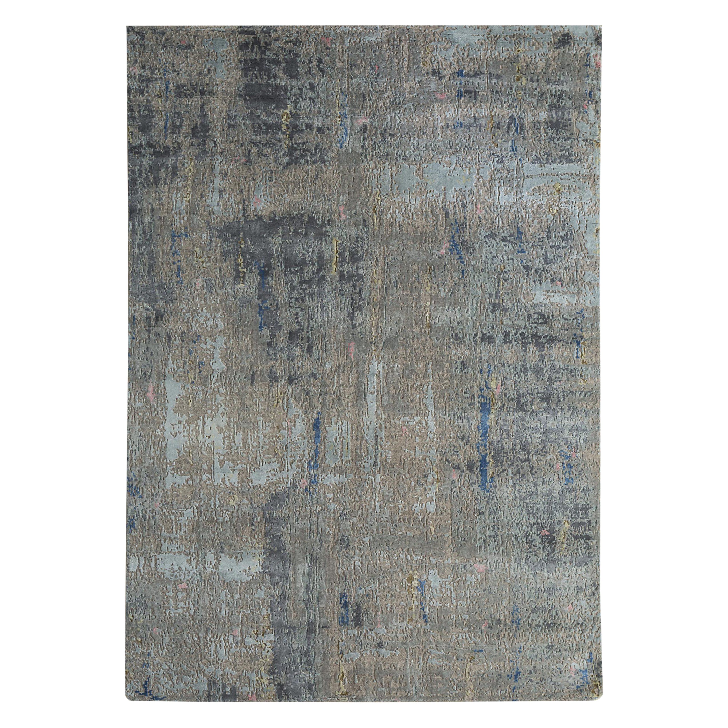 Alfombra India Small Circa 1990 - Lana Azul Marrón Taupe Design - 90634