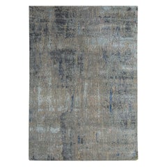 Alfombra India Small Circa 1990 - Lana Azul Marrón Taupe Design - 90634