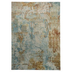 Tapis d'Inde des années 1990 - Design en laine bleu ivoire jaune - 90620