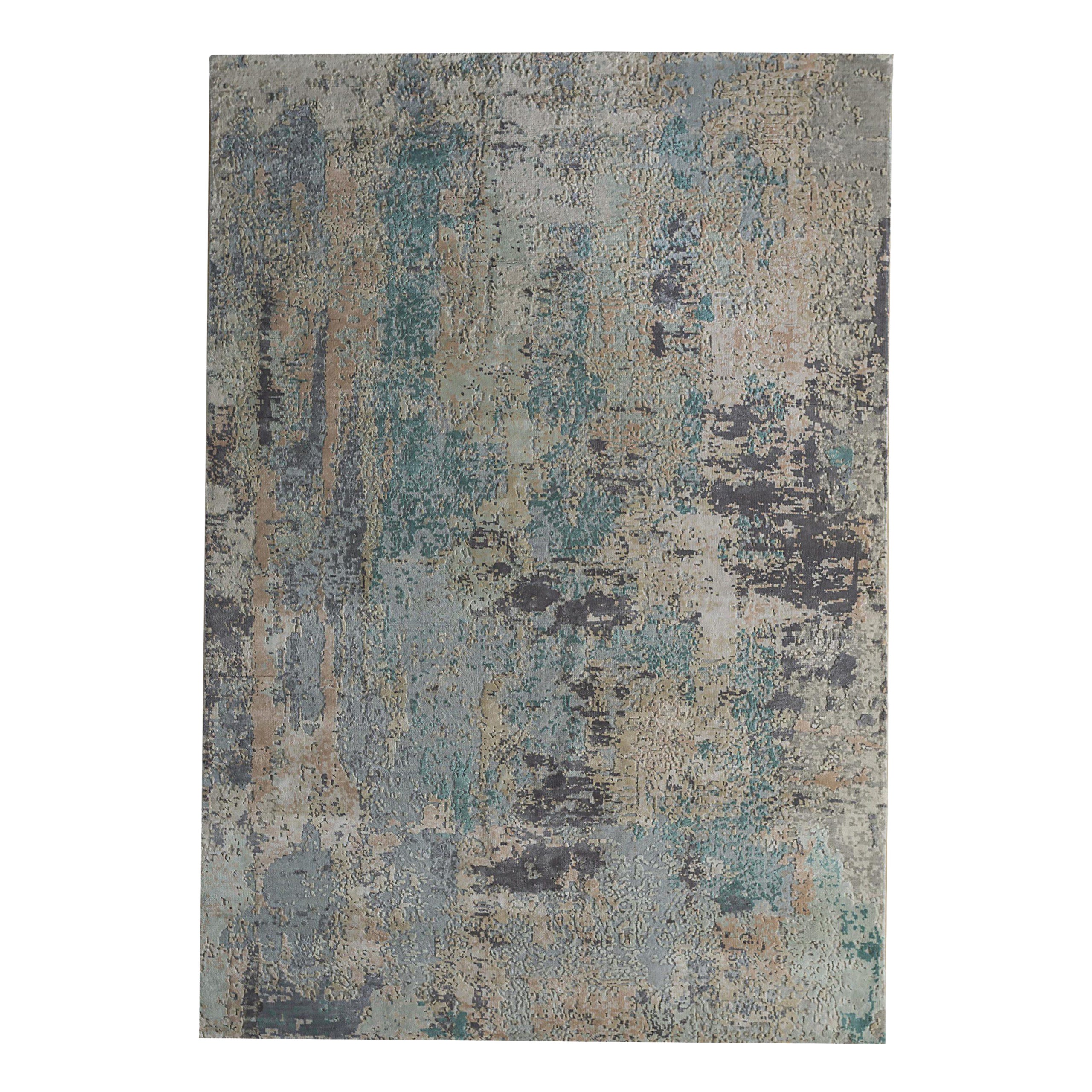 India Area Rugs Circa 1990 - Wool Blue Brown Ivory Design - 90658