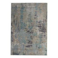 India Area Rugs Circa 1990 - Wool Blue Brown Ivory Design - 90658