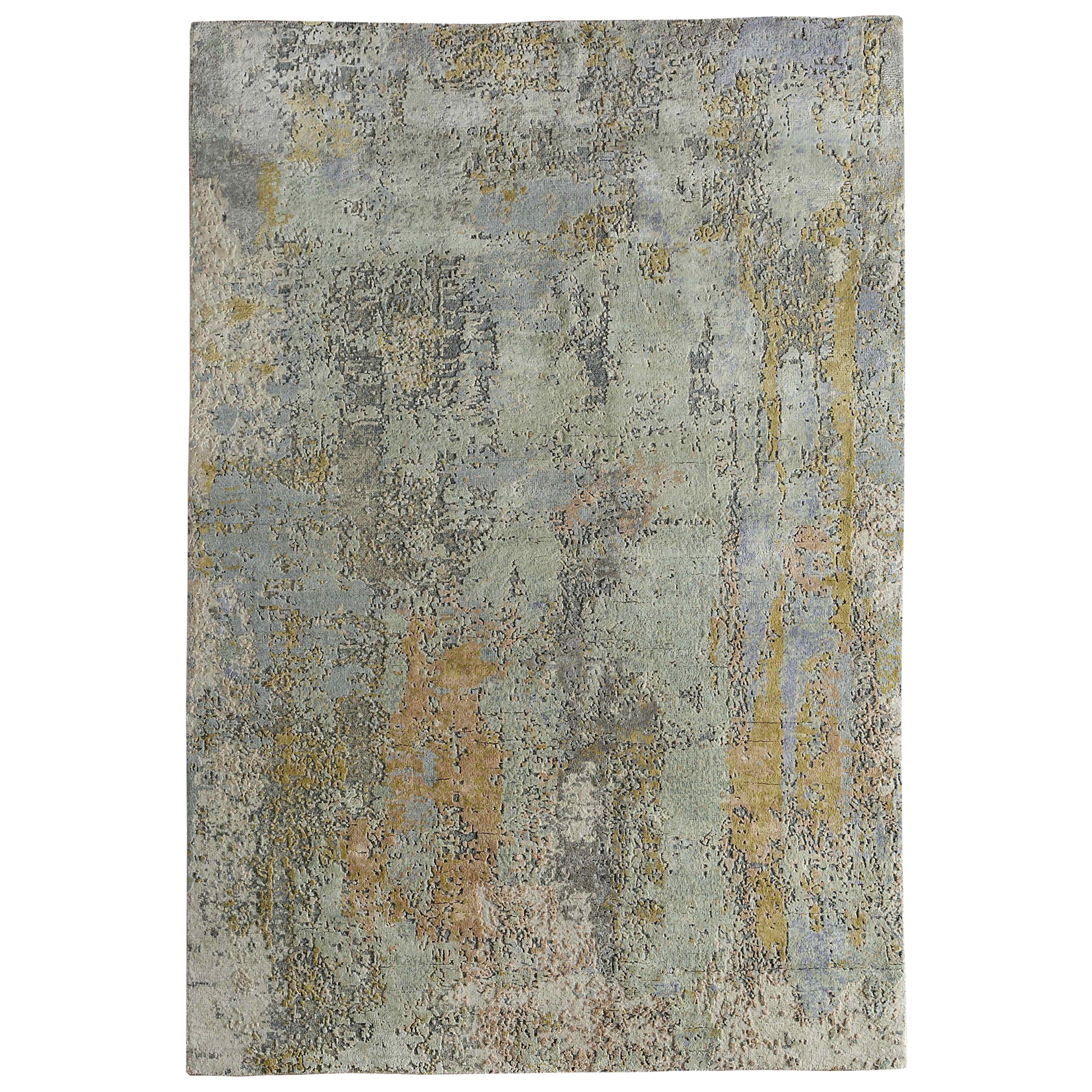 India Small Rug Circa 1990 - Wool Blue Ivory Yellow Design - 90647