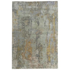 India Small Rug Circa 1990 - Wool Blue Ivory Yellow Design - 90647