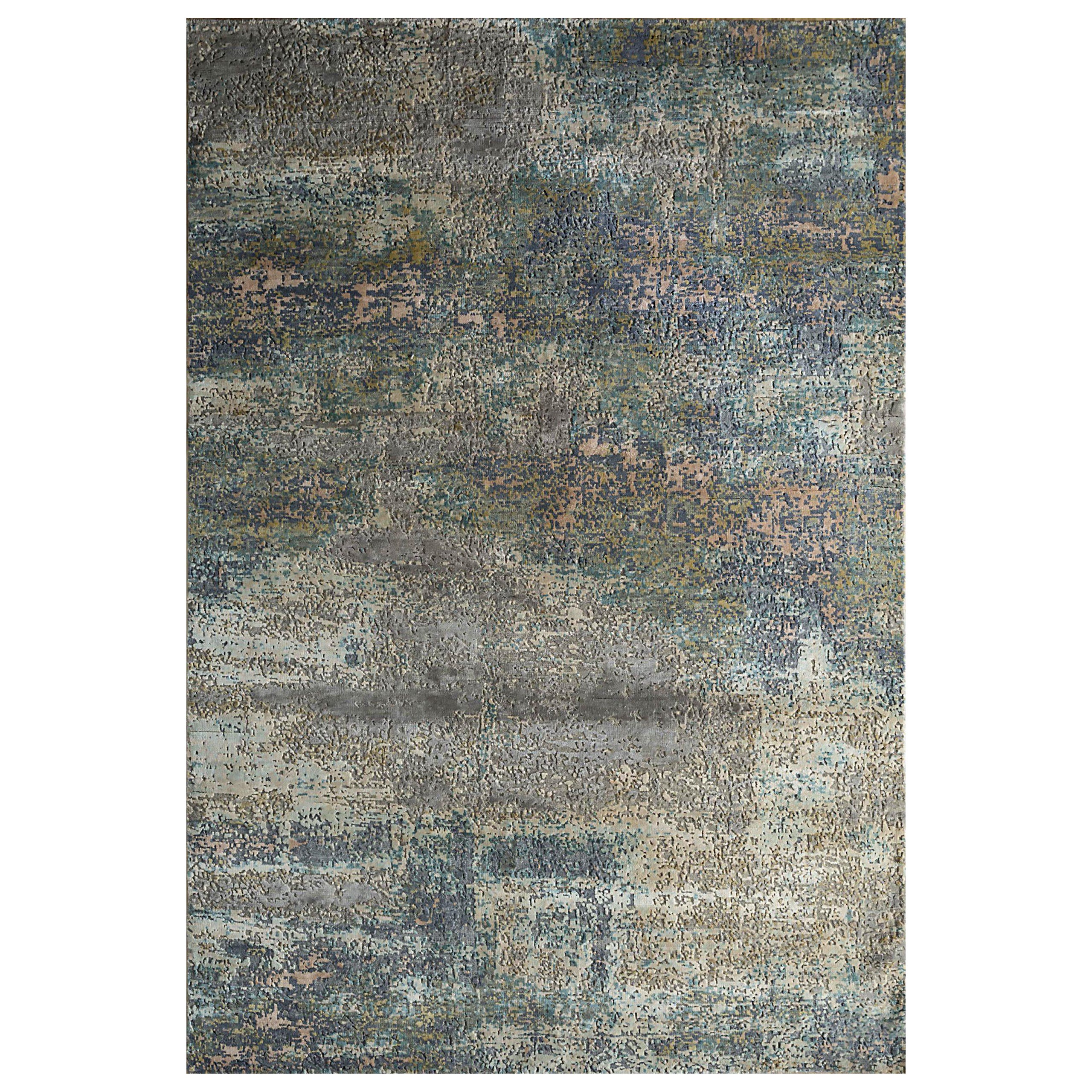 India Small Rug Circa 1990 - Wool Blue Brown Ivory Design - 90648