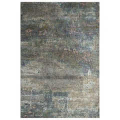 India Small Rug Circa 1990 - Wool Blue Brown Ivory Design - 90648