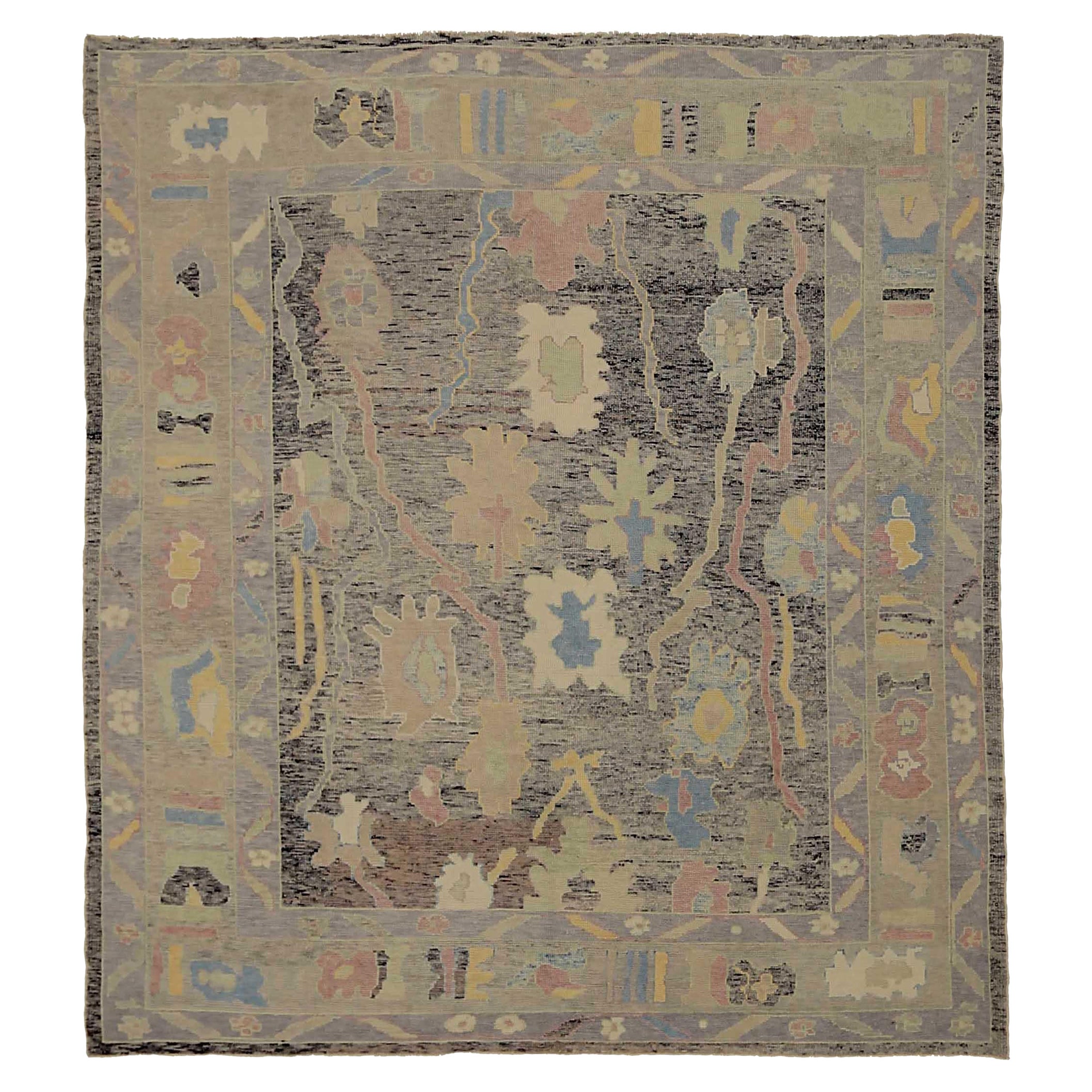 Afghanistan Tapis Oushak Circa 1990 - Laine Bleu Brown Rose Jaune - 90663 en vente