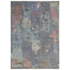 Tapis d'Inde des années 1990 - Motif de revers en laine bleu ivoire rose - 90650