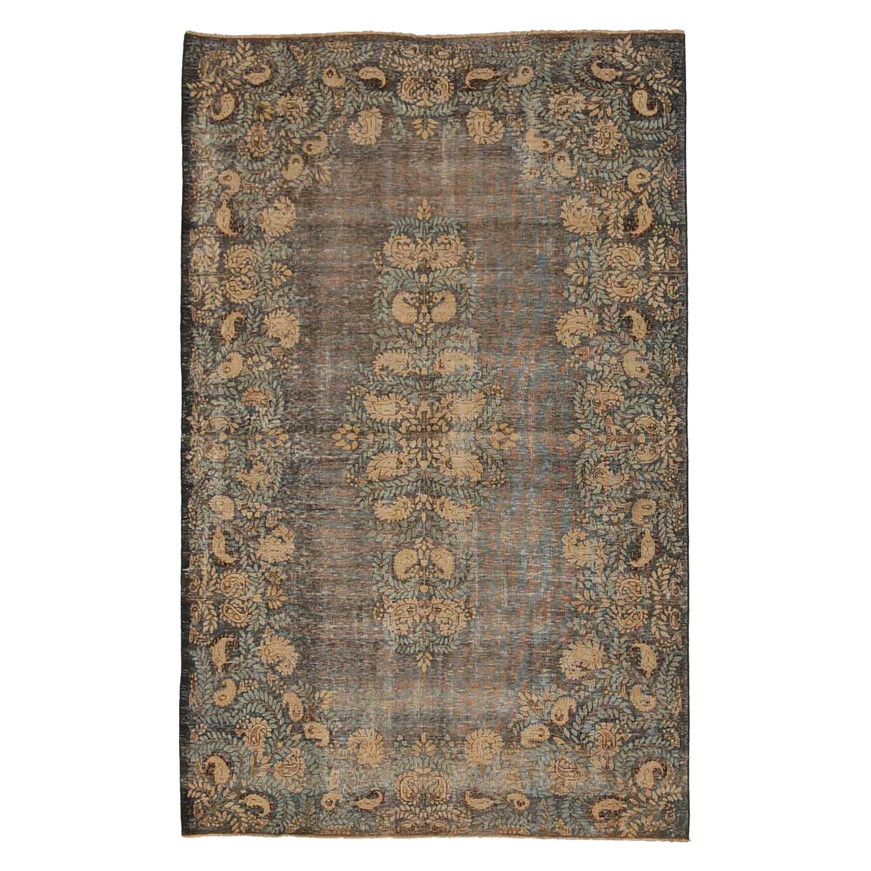 Persischer Kerman Kleiner Teppich Circa 1910 - Wolle Braun Grau Elfenbein Design - 90666 im Angebot