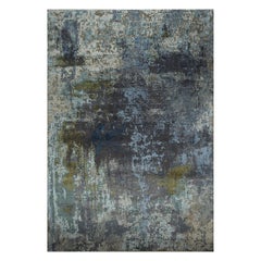 Indien Small Rug CIRCA 1990 - Wolle Blau Braun Grün Elfenbein Design - 90654