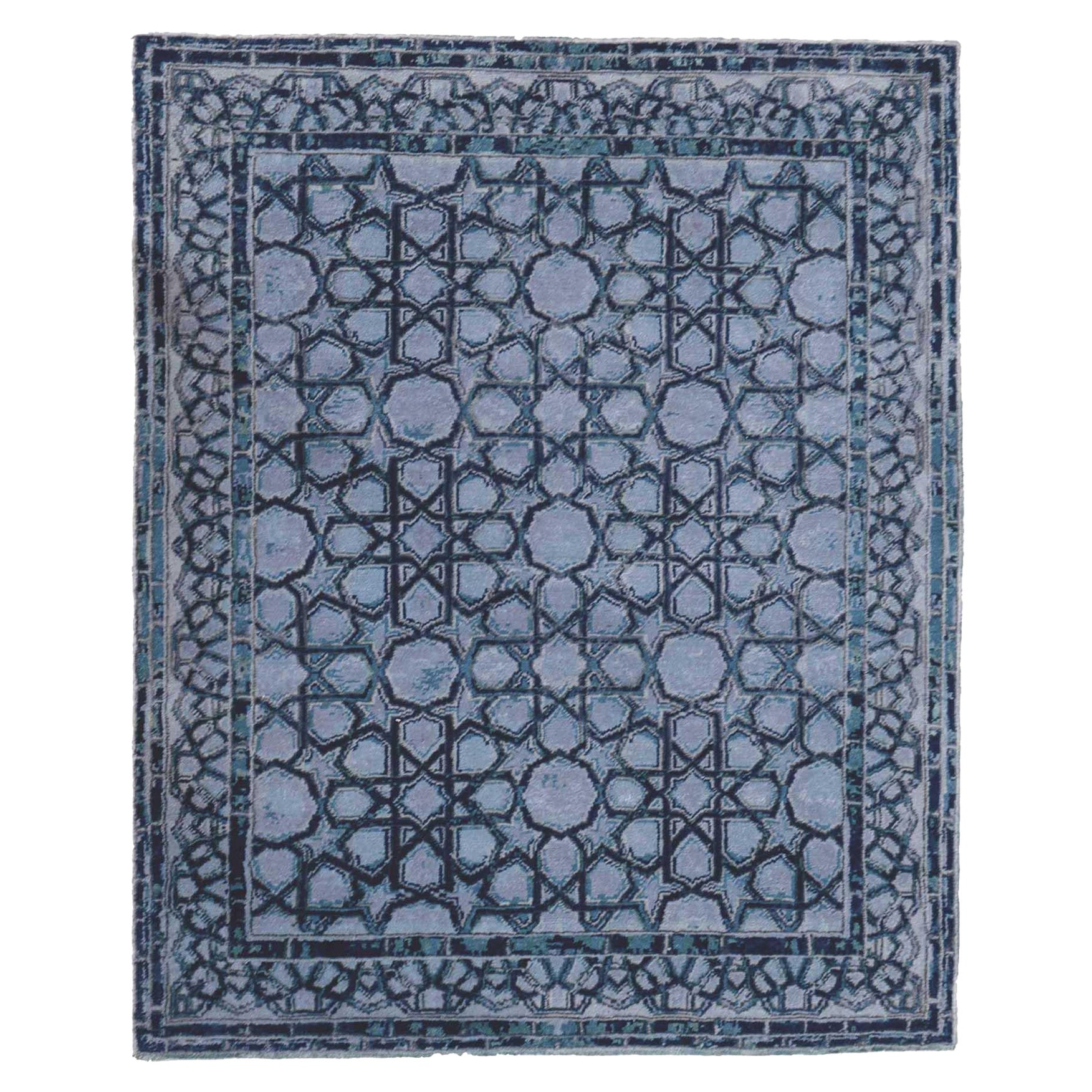 India Small Rug Circa 1990 - Wool Blue Brown Design - 90670