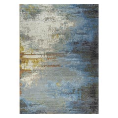 India Area Rugs Circa 1990 - Wool Blue Brown Ivory Yellow Design - 90655