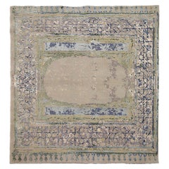 Indien Small Rug CIRCA 1990 - Wolle Blau Braun Grün Elfenbein Design - 90672