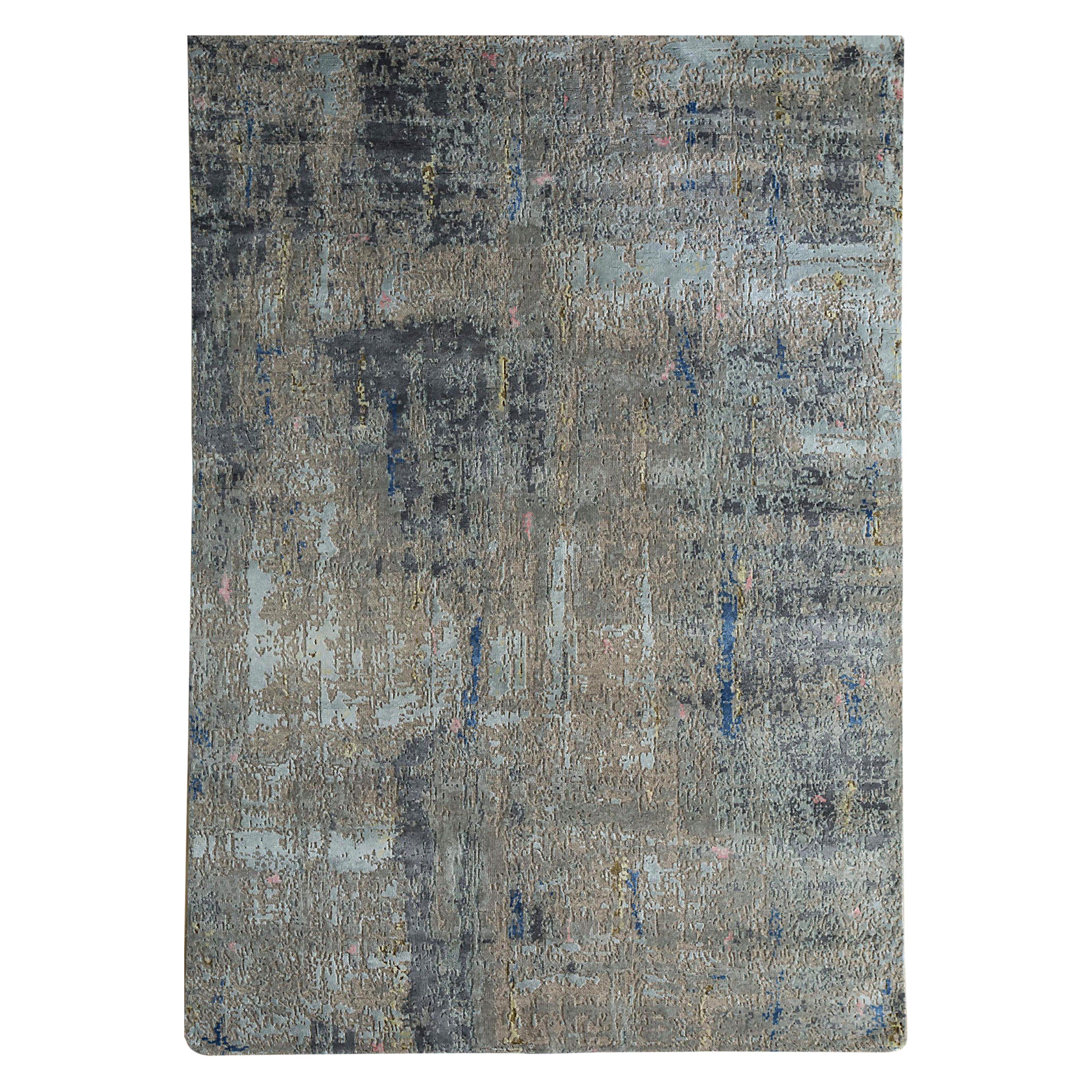 India Area Rugs Circa 1990 - Wool Blue Brown Shades of Gray / silver - 90657 For Sale