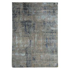 India Area Rugs Circa 1990 - Wool Blue Brown Shades of Gray / silver - 90657