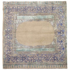 Indien Small Rug CIRCA 1990 - Wolle Blau Braun Grün Elfenbein Design - 90679