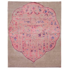 India Small Rug Circa 1990 - Wool Blue Ivory Pink Design - 90681