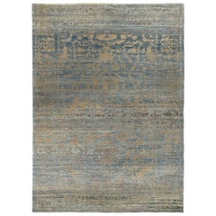 Afghanistan Tapis Oushak Circa 1990 - Laine Bleu Brown Yellow Design - 90706