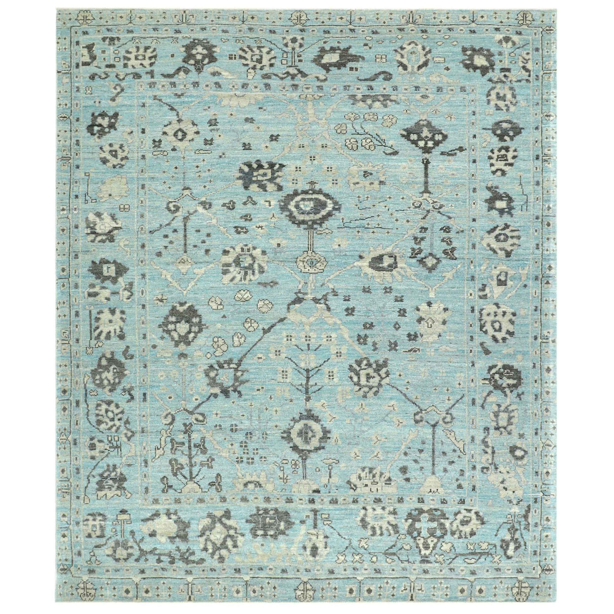 Afghanistan Oushak Area Rugs Circa 1990 - Wool Blue Brown Ivory Design - 90685