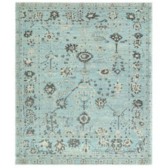 Afghanistan Oushak Area Rugs Circa 1990 - Wool Blue Brown Ivory Design - 90685