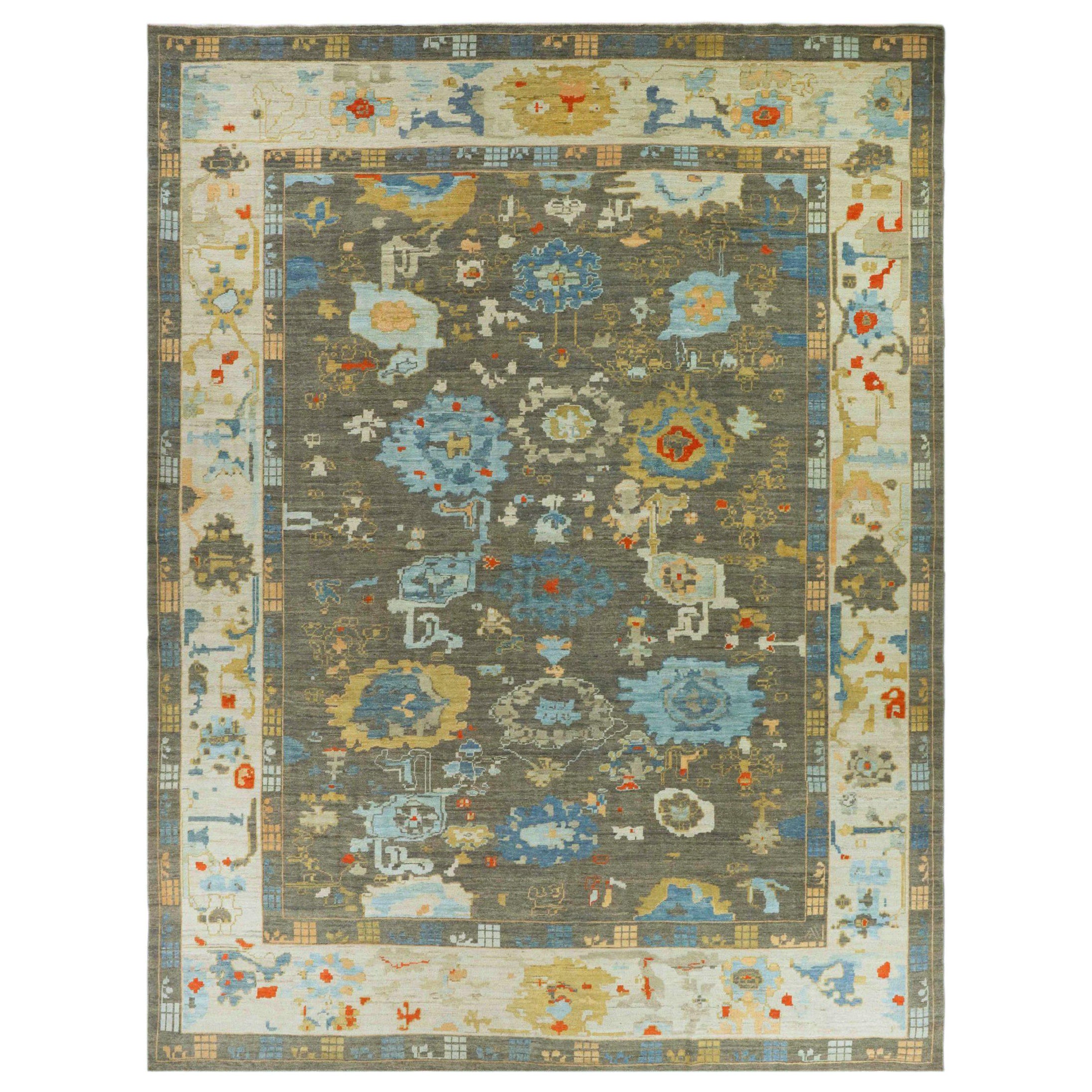 Afghanistan Oushak Over Size Rug Circa 1990 - Wool Blue Brown Yellow - 90731