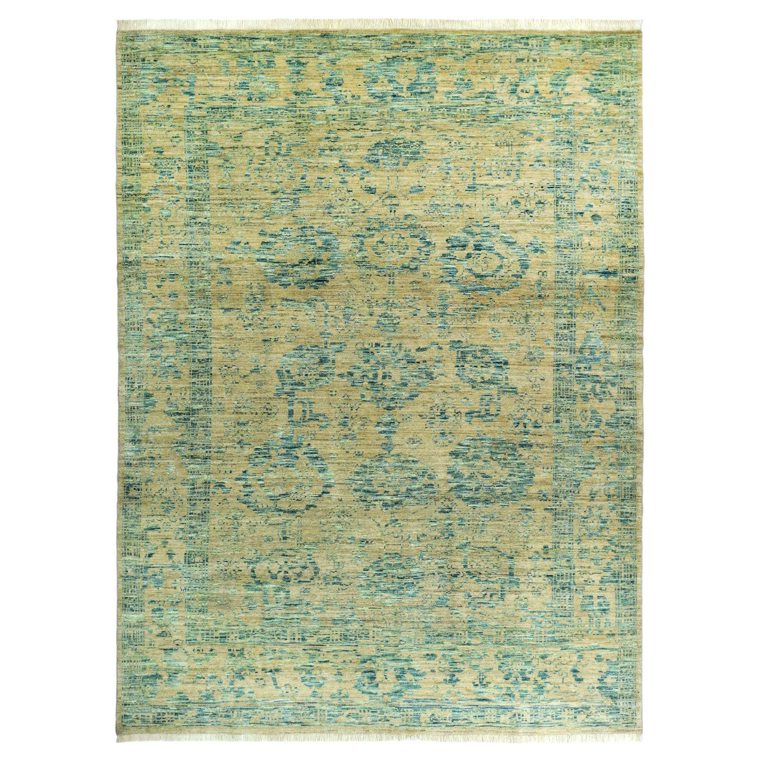 Afghanistan Oushak Area Rugs Circa 1990 - Wool Blue Yellow Design - 90715