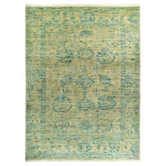 Afghanistan Oushak Area Rugs Circa 1990 - Wool Blue Yellow Design - 90715