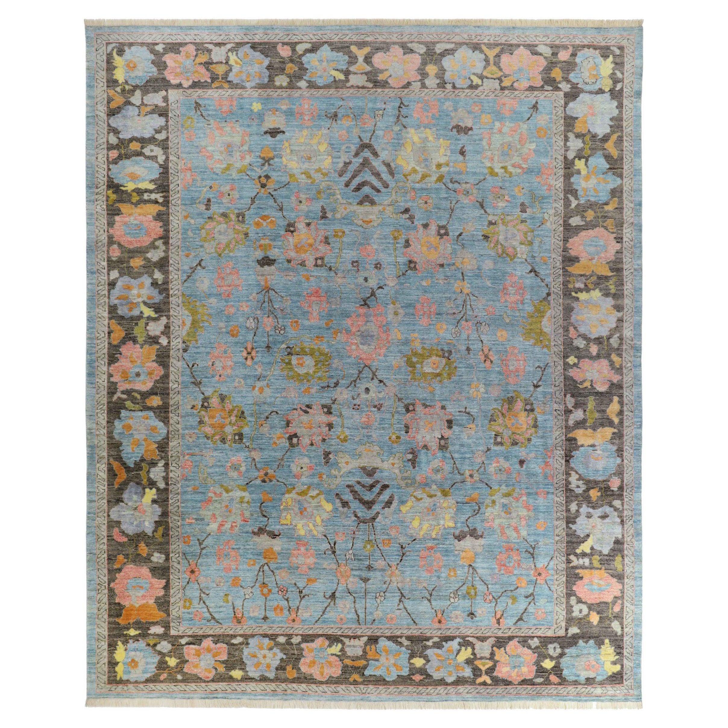 Afghanistan Oushak Over Size Rug Circa 1990 - Wool Blue Brown Green Pink - 90718