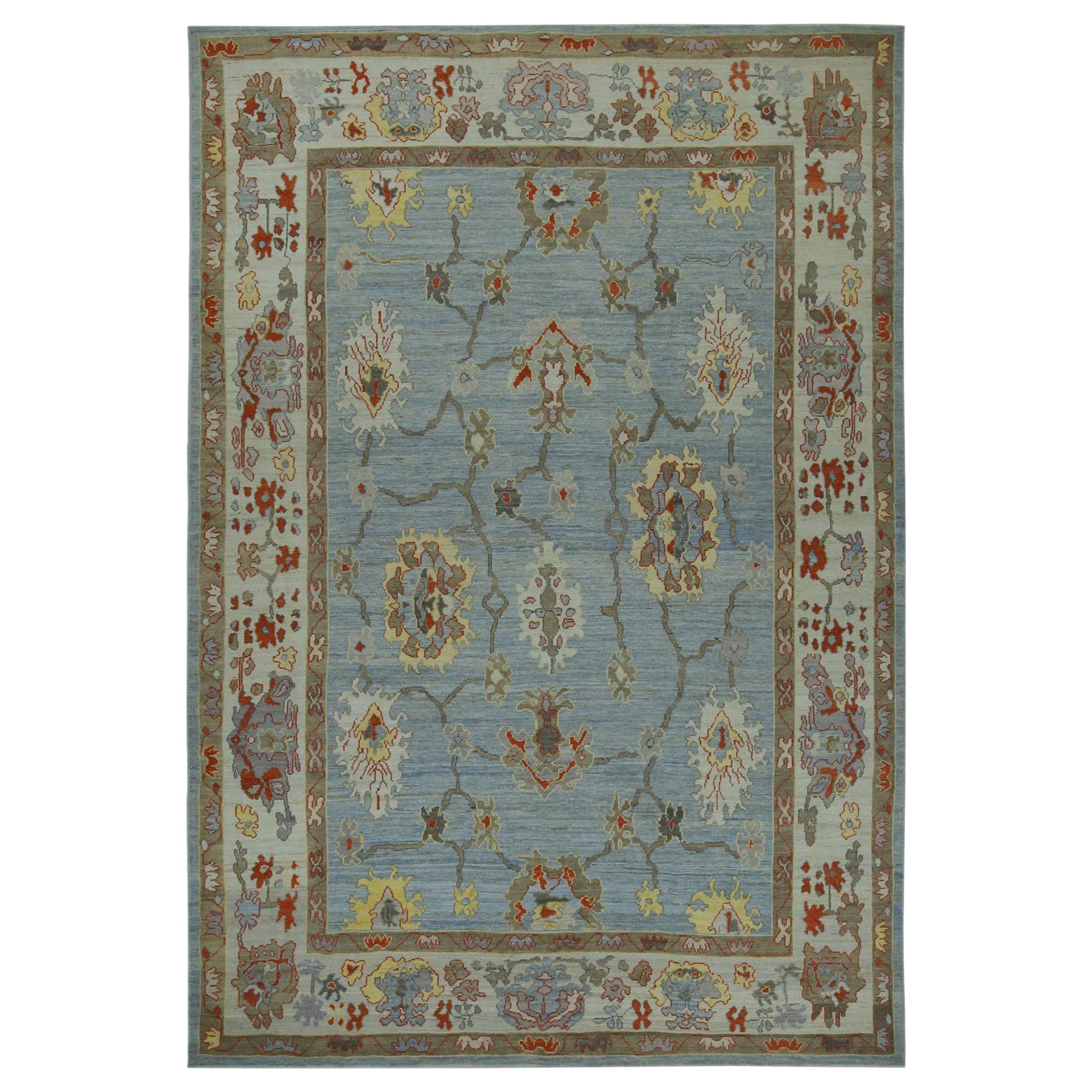 Afghanistan Tapis Oushak Circa 1990 - Laine Bleu Ivoire Rouge Jaune - 90719