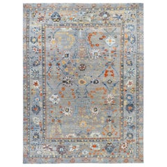 Afghanistan Oushak Over Size Rug Circa 1990 - Wool Blue Ivory Orange - 90743