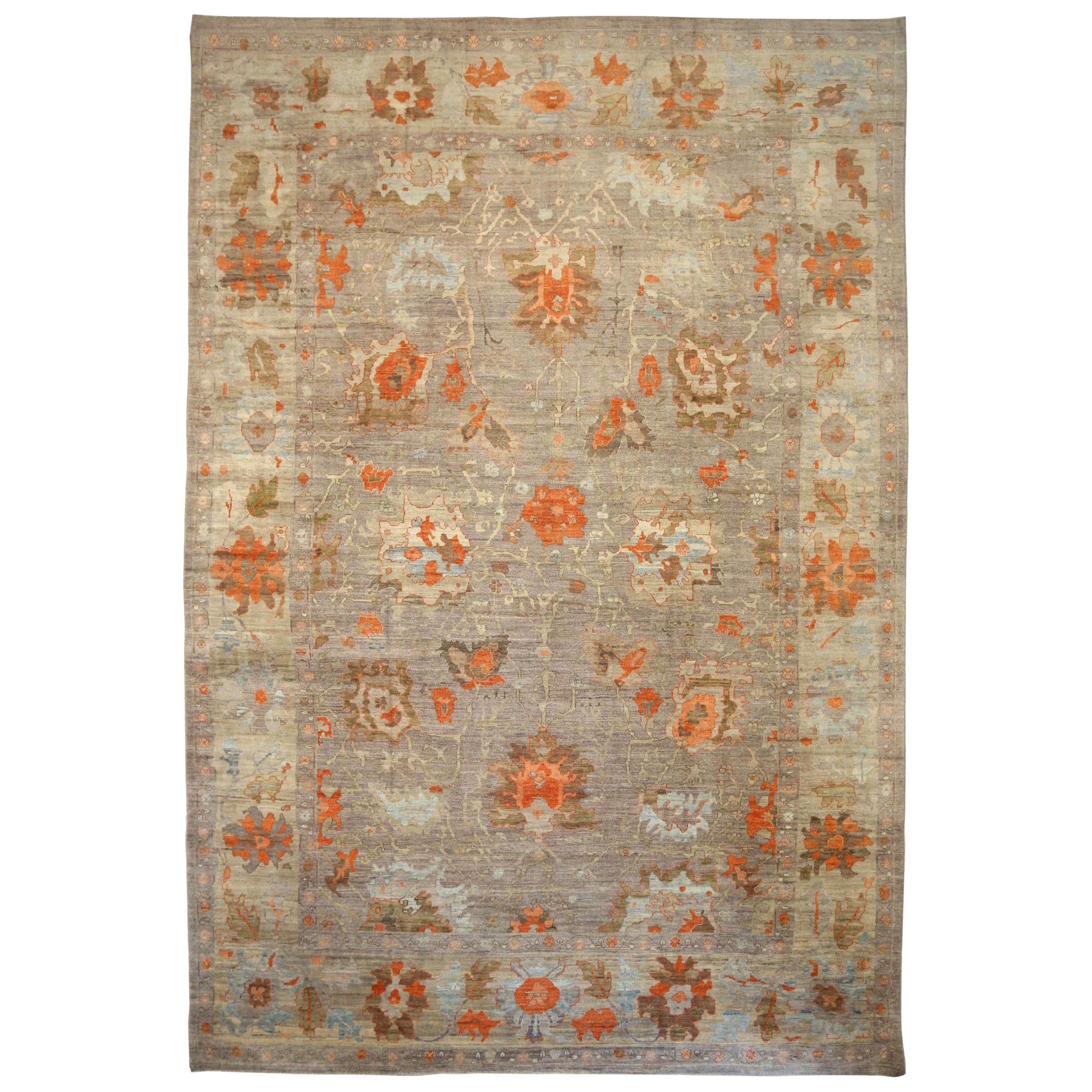 Afghanistan Oushak Over Size Rug Circa 1990 - Wool Brown Ivory Orange - 90745