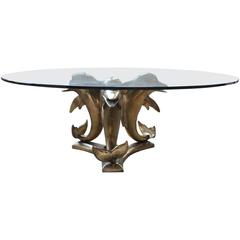 Brass and Glass Dolphin Coffee Table