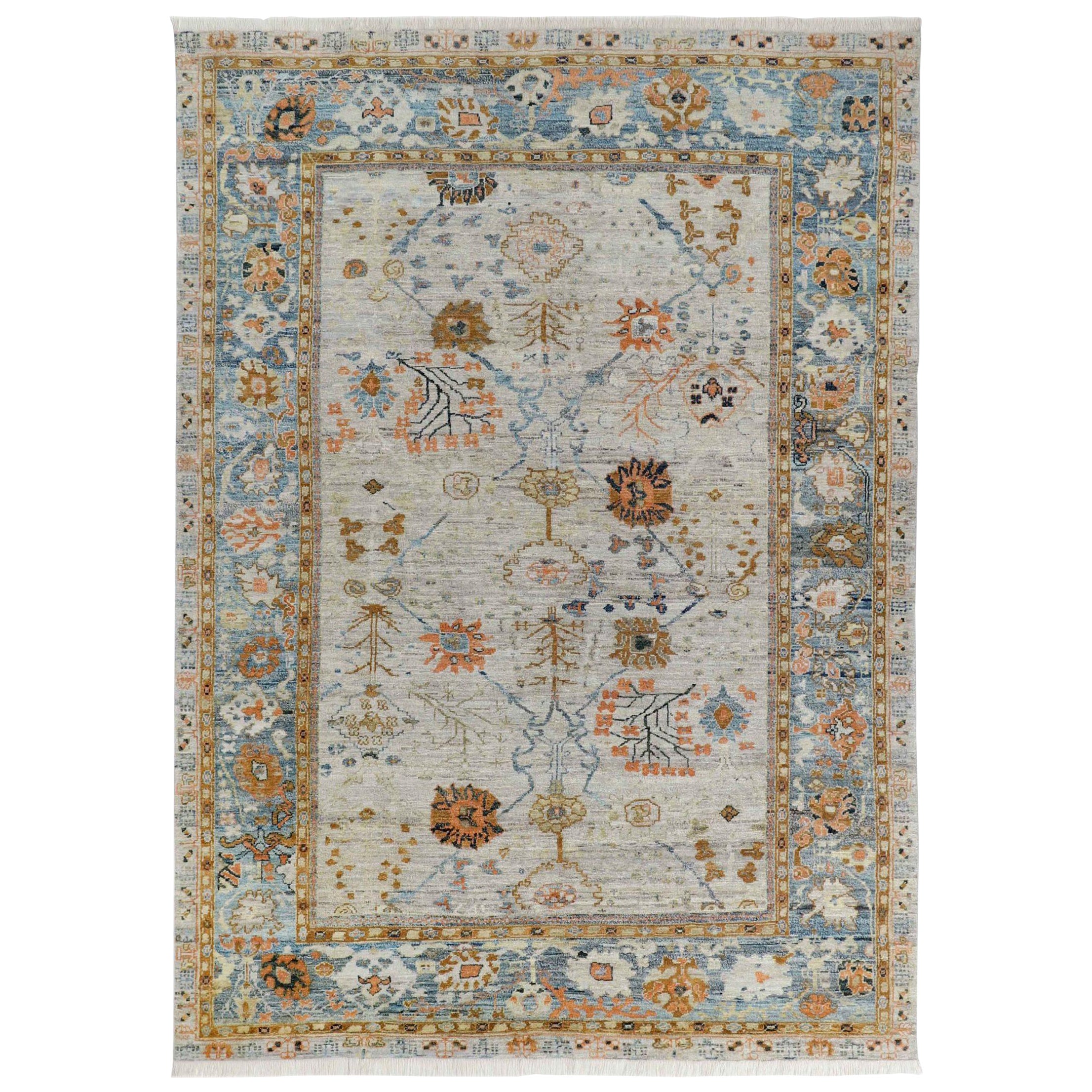 Afghanistan Oushak-Teppiche Circa 1990 - Wolle Blau Elfenbein Design - 90747