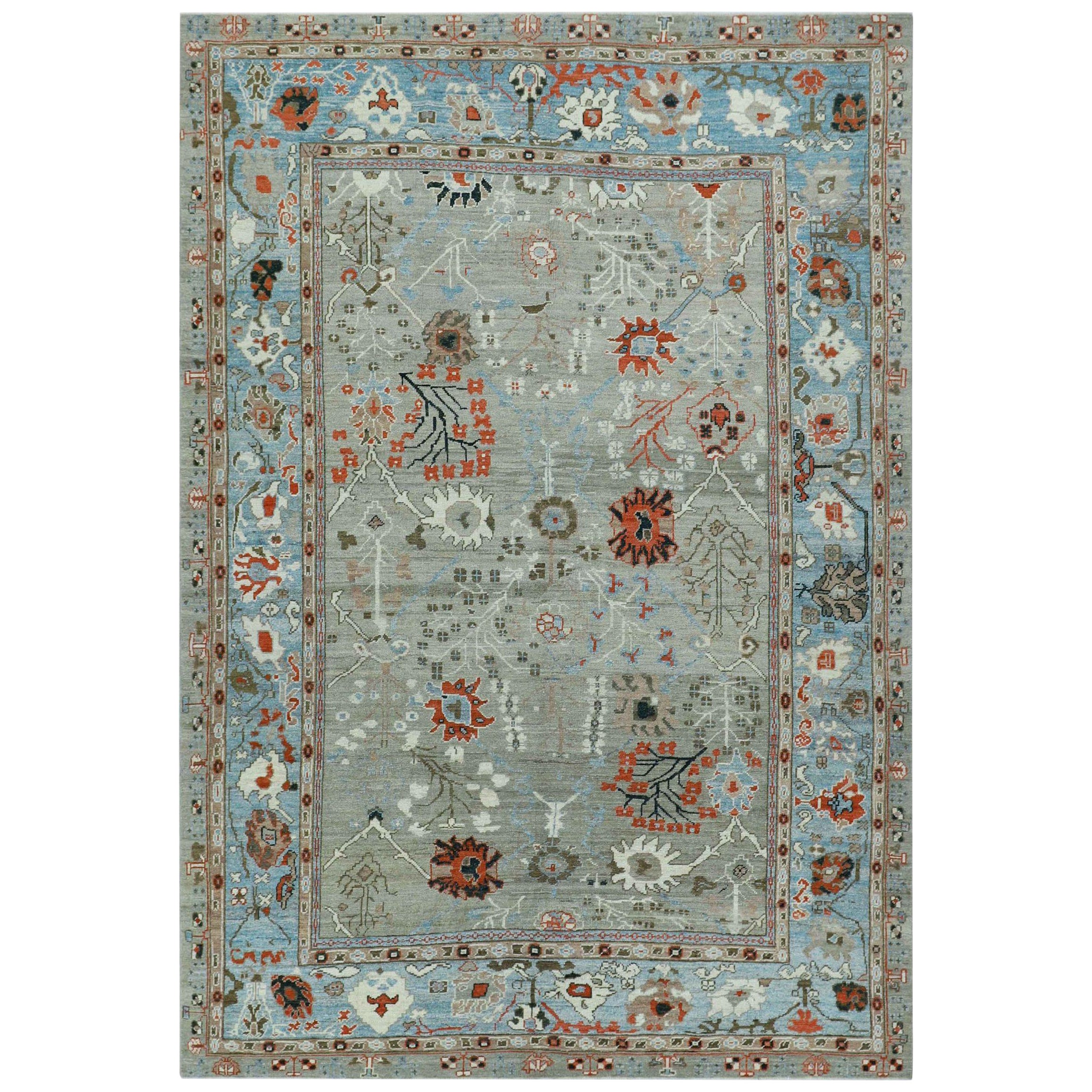 Afghanistan Oushak-Teppiche Circa 1990 - Wolle Blau Grau Rot Design - 90748