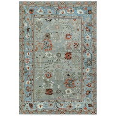 Tappeti Afghanistan Oushak Circa 1990 - Lana Blu Grigio Rosso Design - 90748