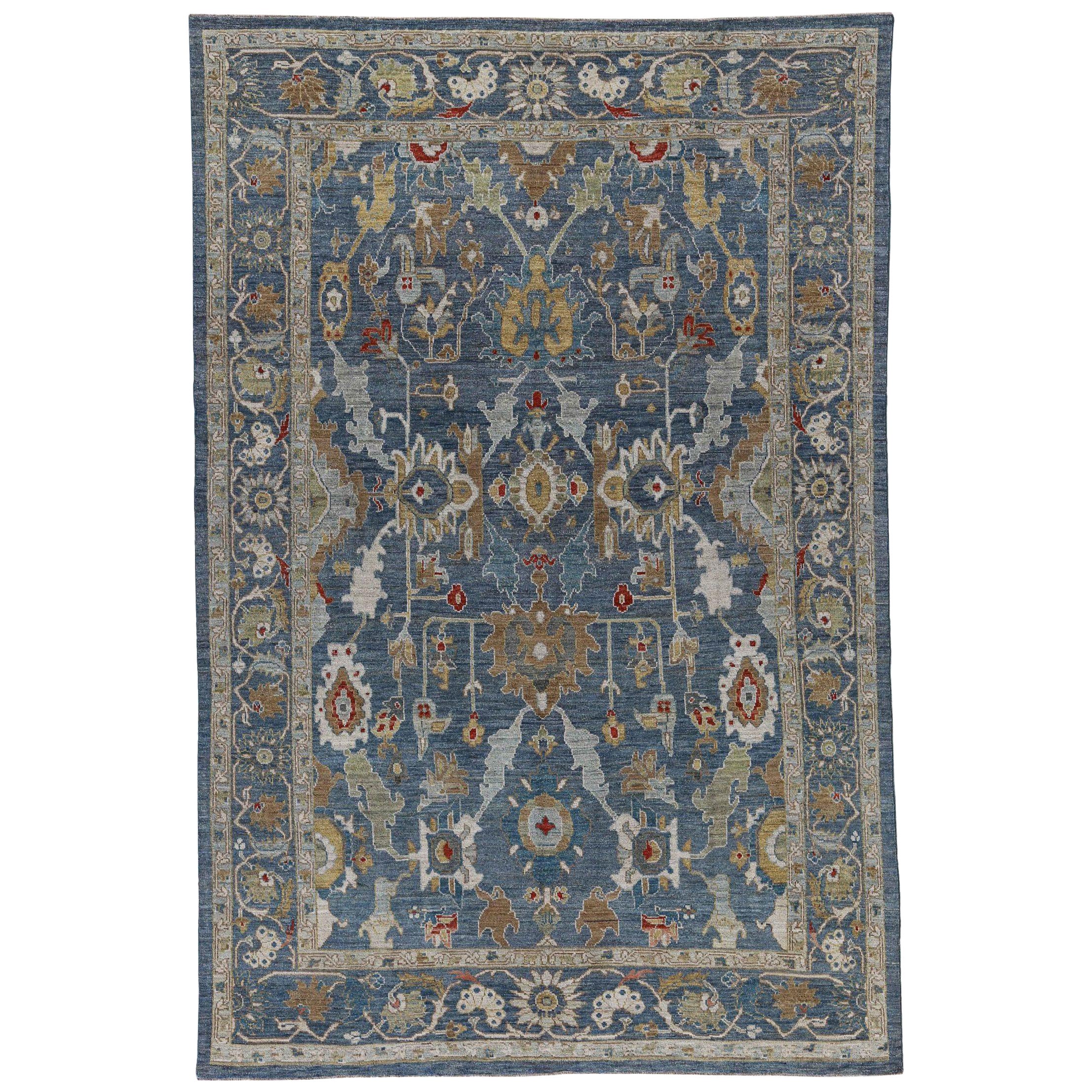 Afghanistan Sultanabad Area Rugs Circa 1990 - Wool Brown Ivory Navy Blue - 90773 For Sale