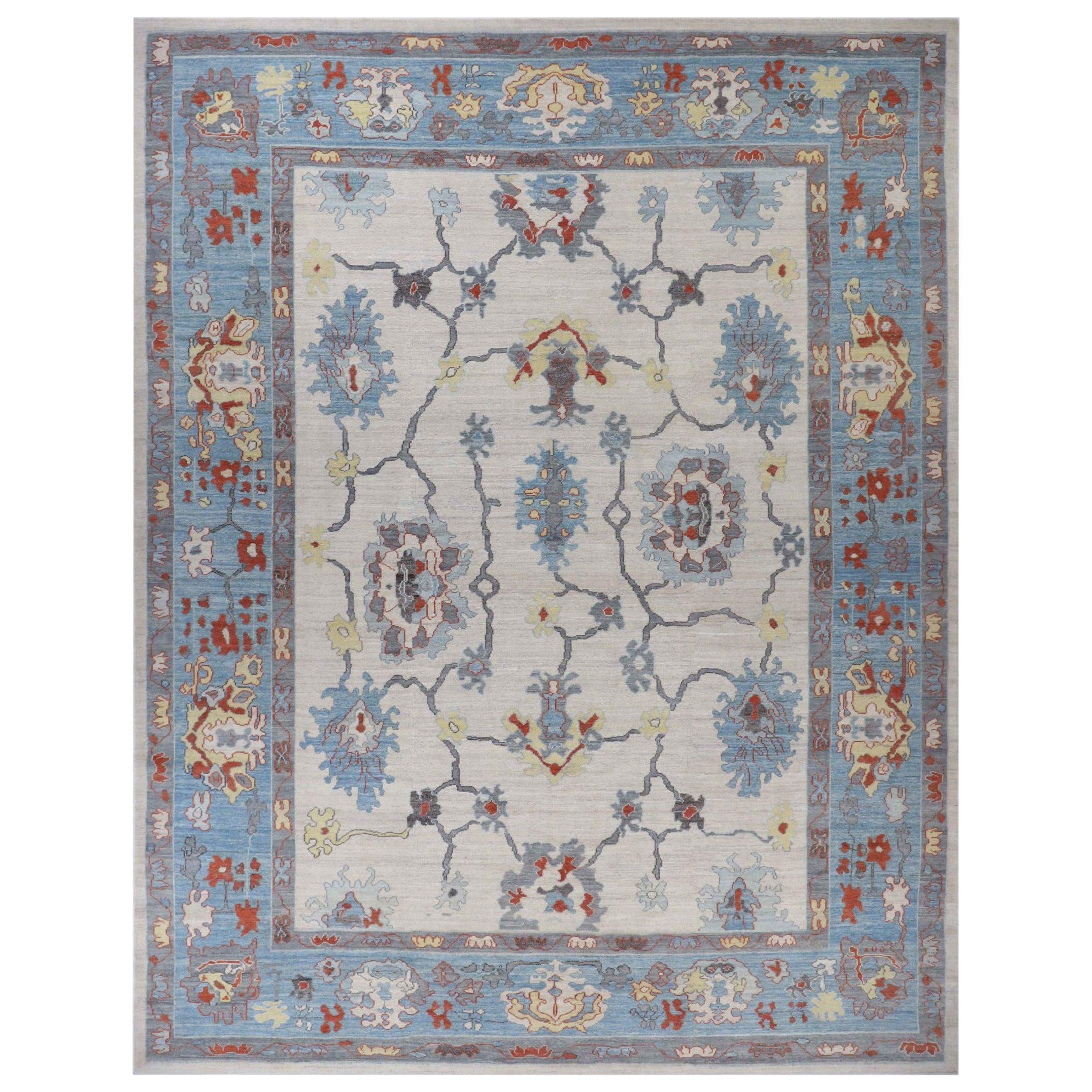 Afghanistan Oushak Over Size Rug Circa 1990 - Wool Blue Ivory Yellow - 90750