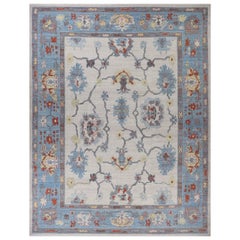 Afghanistan Oushak Over Size Rug Circa 1990 - Wool Blue Ivory Yellow - 90750