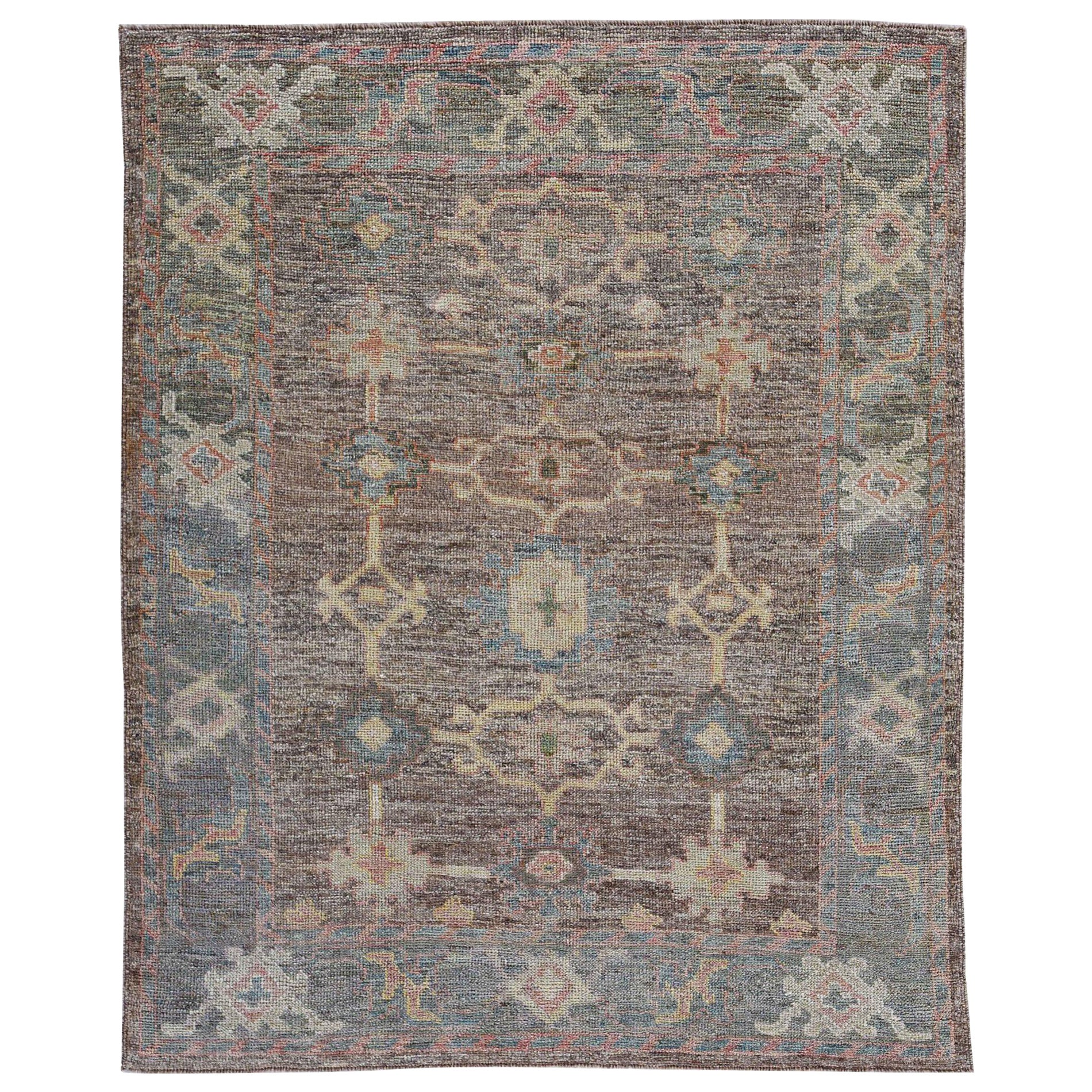 Alfombra Pequeña Colección Afghanistan Rose Circa 1990 - Lana Azul Marrón Marfil - 90775 en venta