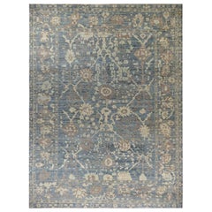 Afghanistan Oushak Area Rugs Circa 1990 - Wool Blue Brown Ivory Design - 90754