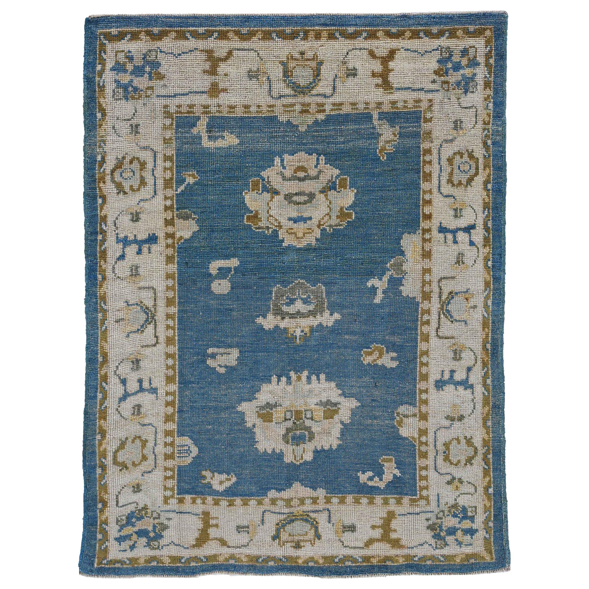 Alfombra Pequeña Colección Afghanistan Rose Circa 1990 - Lana Azul Amarillo - 90783