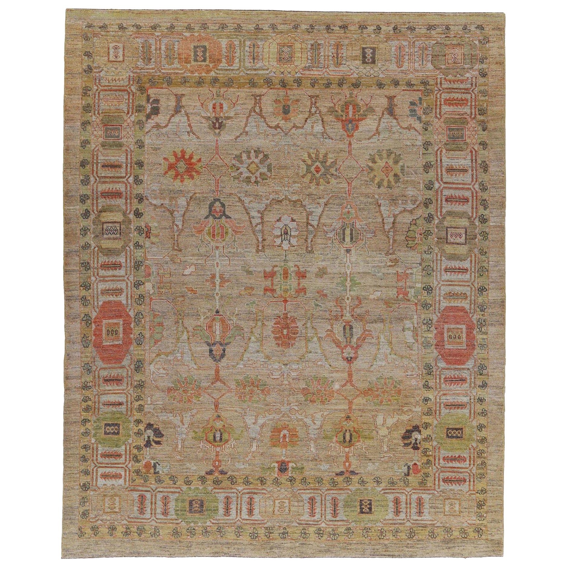 Tappeti Afghanistan Serapi Circa 1990 - Lana Marrone Verde Rosa Design - 90784