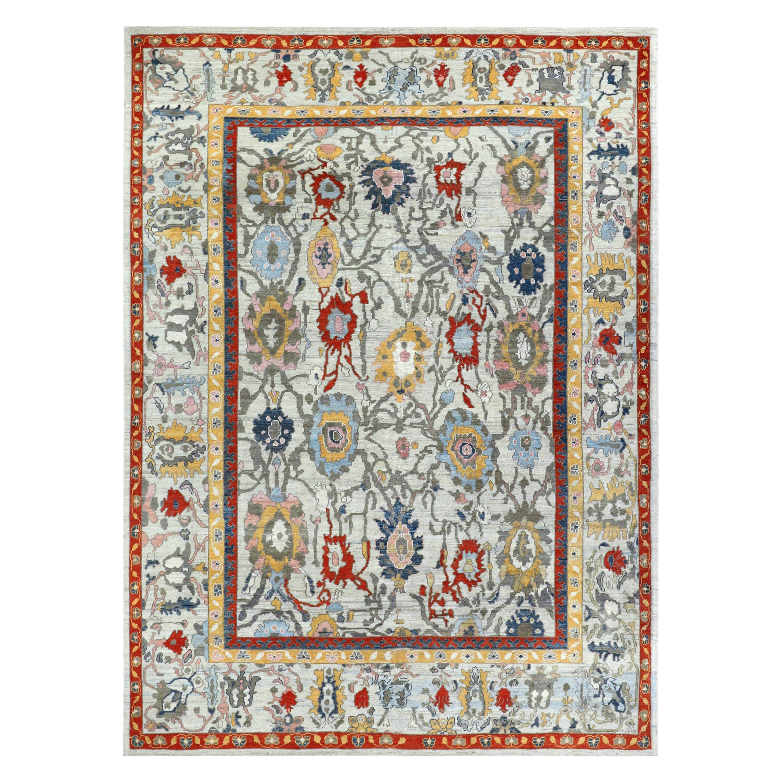 Afghanistan Oushak Area Rugs Circa 1990 - Wolle Blau Grau Rot Gelb - 90758