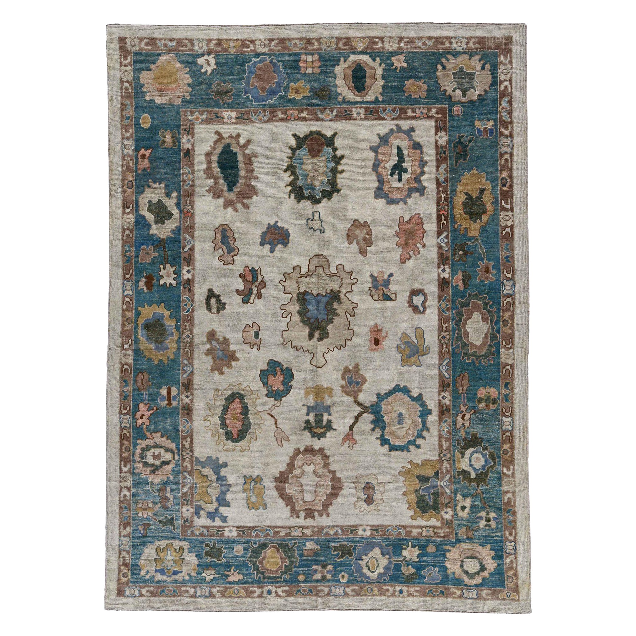 Afghanistan Rose Collection Area Rugs Circa 1990 - Wool Blue Brown Ivory - 90785